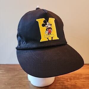 New Fresh Caps‎ Vintage Disney Mickey Mouse M Plain Logo Black Hat Cap Snapback